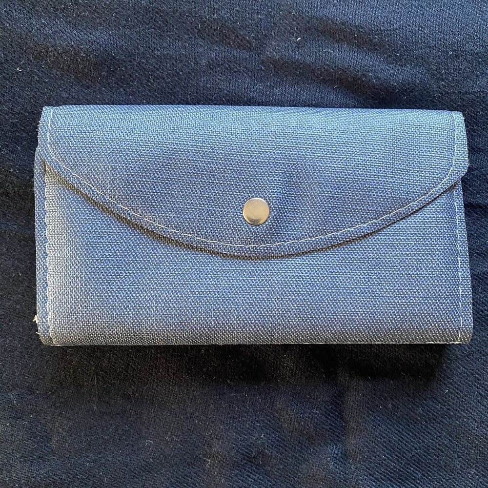 Vintage Blue/Gray Vinyl Checkbook Wallet. Button Closure. Never Used. Bifold.